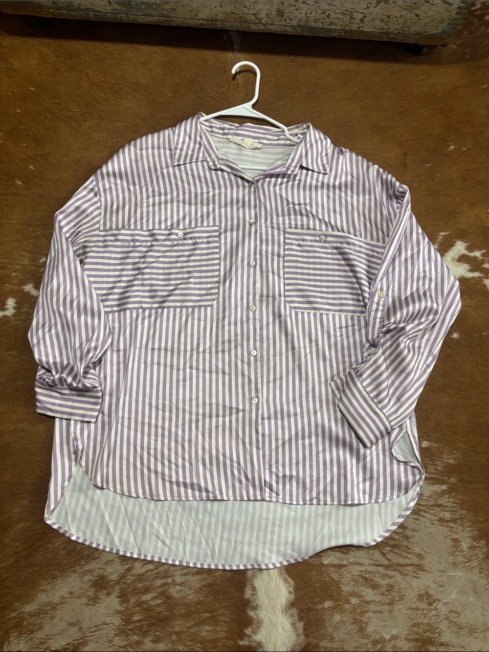 Men's Striped Button-Up Shirt in Light Purple